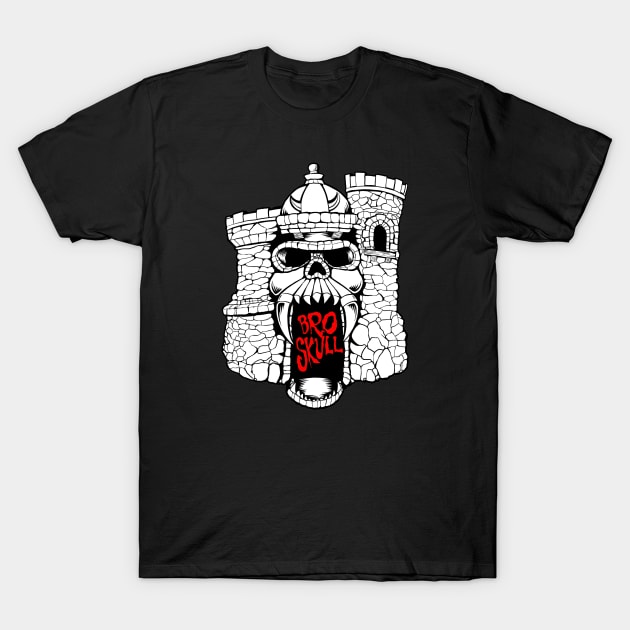 Broskull Logo V.2  White Castle with Red Letters T-Shirt by CastleBroskull